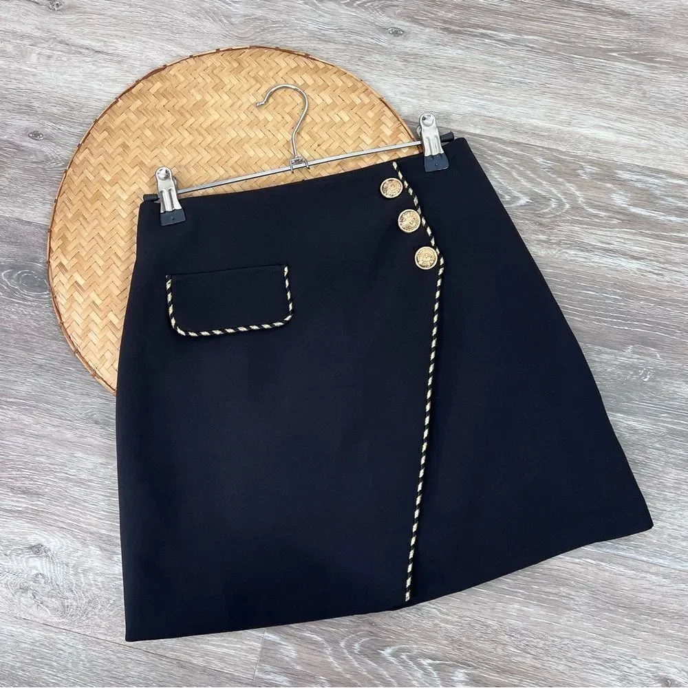 J.ing asymmetrical button front faux wrap mini skirt‎